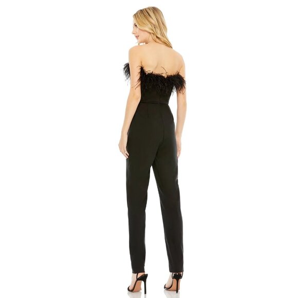 NWT Mac Duggal Strapless Feathered Crepe Jumpsuit Black 2 #A0561 - Picture 4 of 7